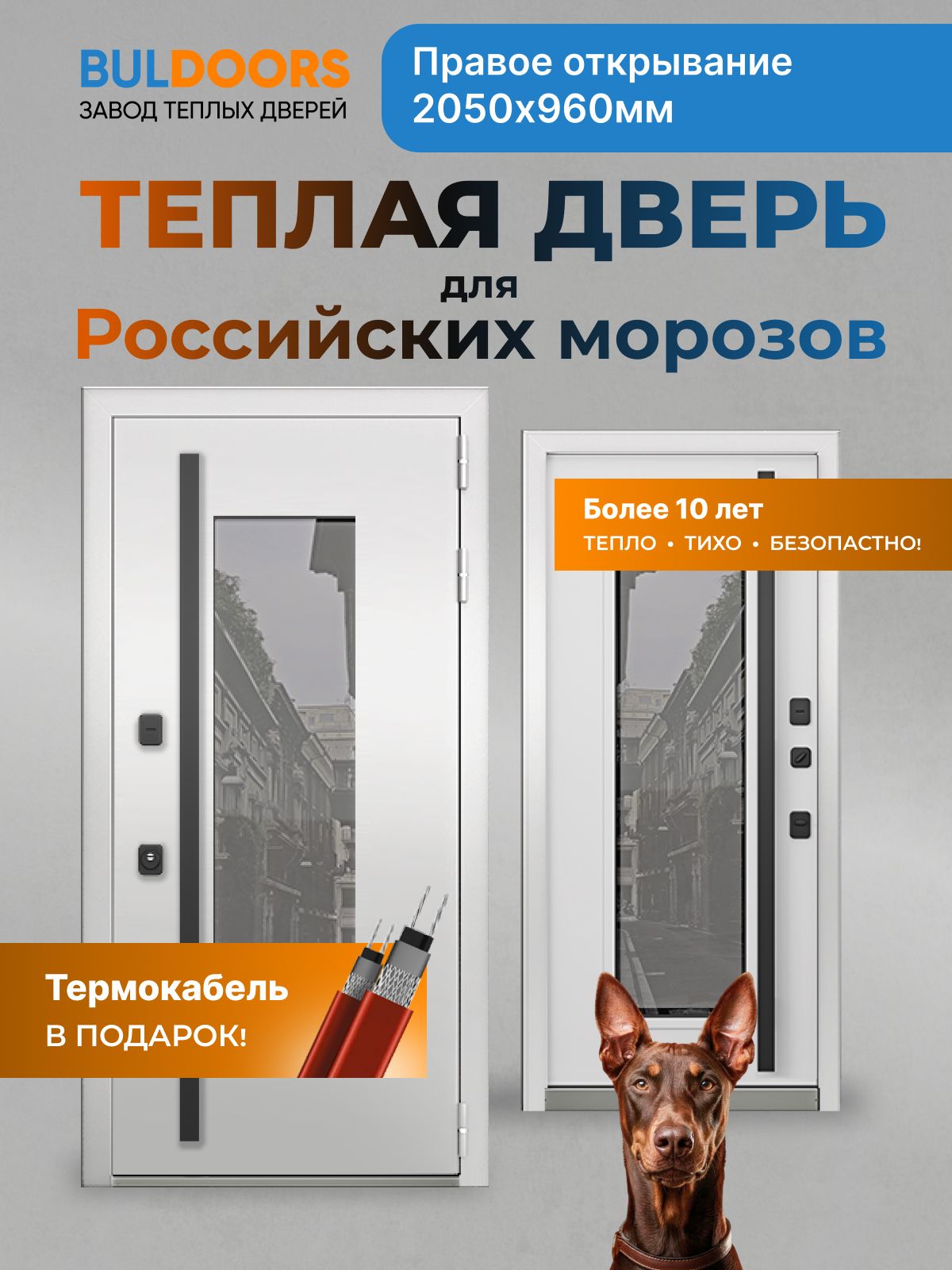 Завод теплых дверей BULDOORS Дверь входная металлическая для дома с терморазрывом TERMO Premium 5pro-960Пр9003тяг