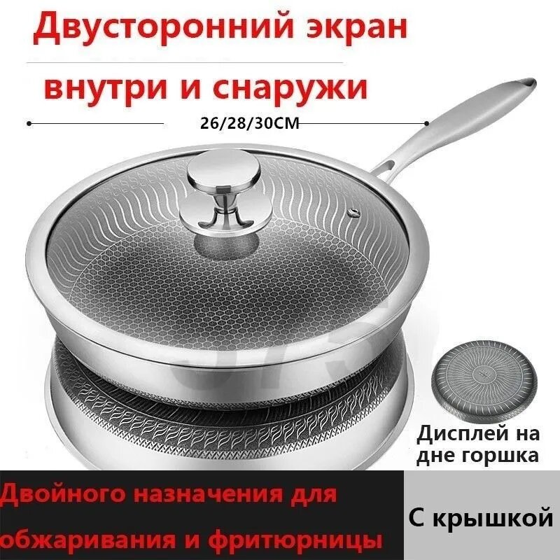 Сковорода для оладий 28 см с крышкой нержавеющая сталь с покрытием антипригарное покрытие
