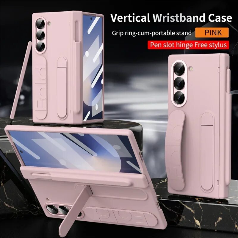 Роскошный Чехол-подставка Для Samsung Galaxy Z Fold 7/6/5/4/3 С Galaxy Z Fold4, Pink With Pen