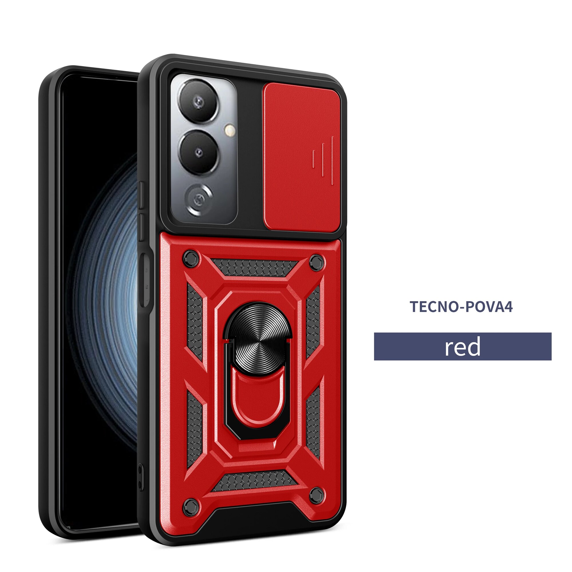 Чехол Tecno Pova 4 Pro, SJ Red с кольцом
