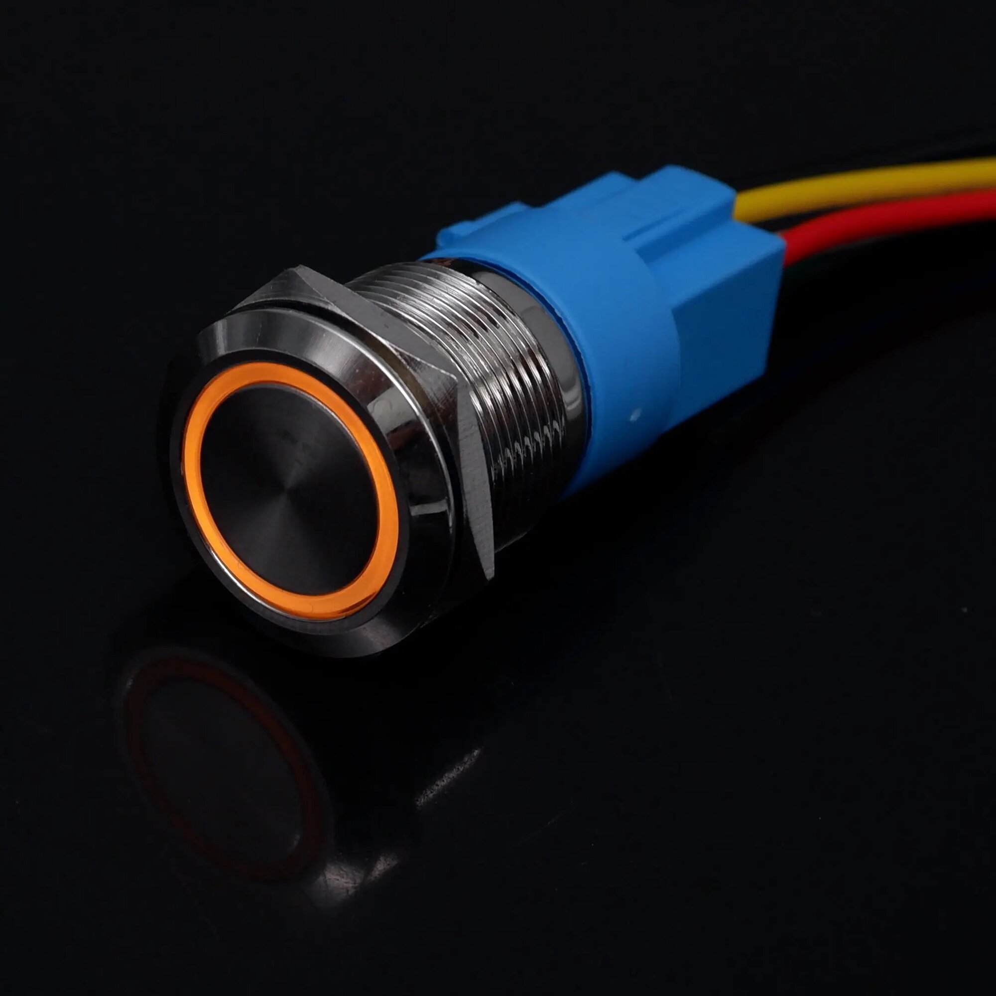 Металлические кнопки-переключатели с подсветкой 19mm Latching, Circle Yellow, 12-24V with wire