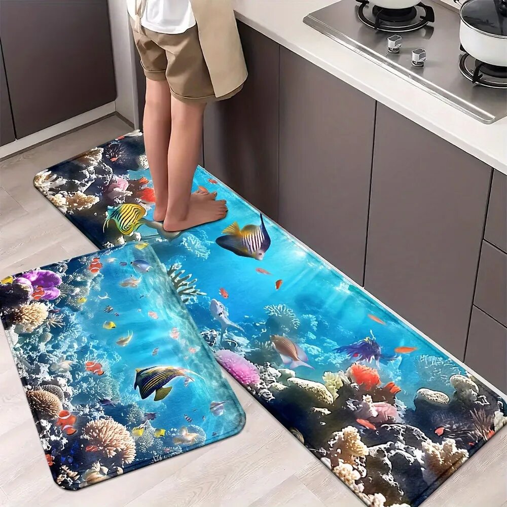 Коврик для кухни Подводный мир 120x40 см, ар-деко, диатомовый ил, 3D эффект, Китай