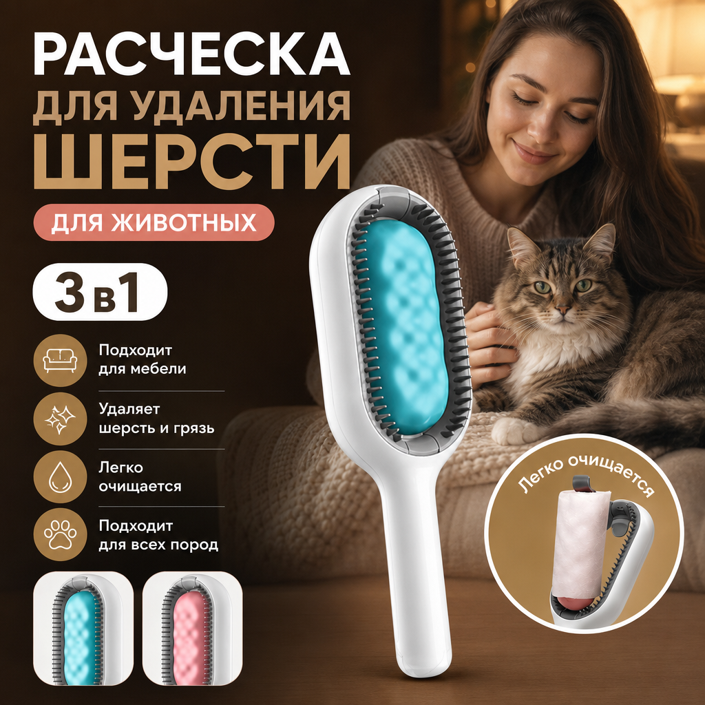 Профессиональная щетка для груминга питомцев, синий