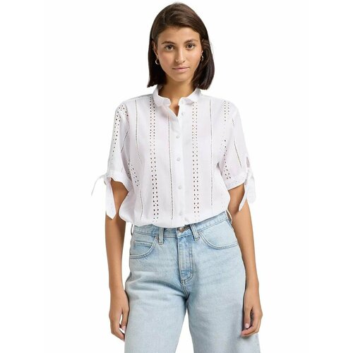 фото Рубашка lee women camp tie sleeve button up shirt, размер l, белый