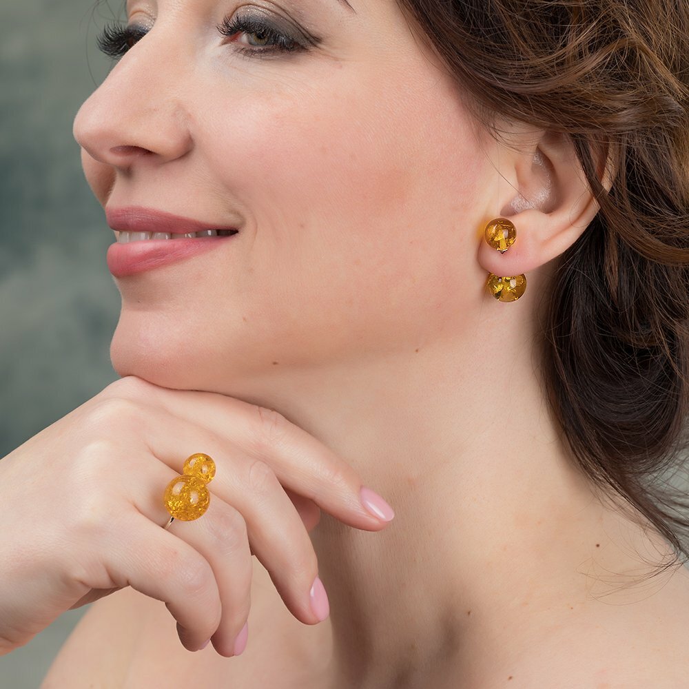 Серьги пусеты Amberprofi, серебро, 925 проба, янтарь