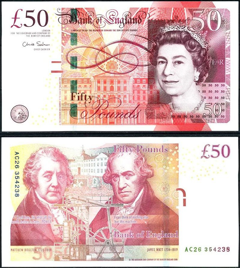 Англия 50 фунтов 2011 (UNC Pick 393)