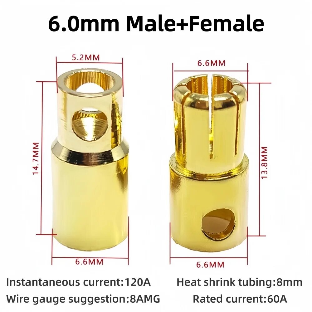 RC банан разъемы 6.0mm Male Female, 10 пар