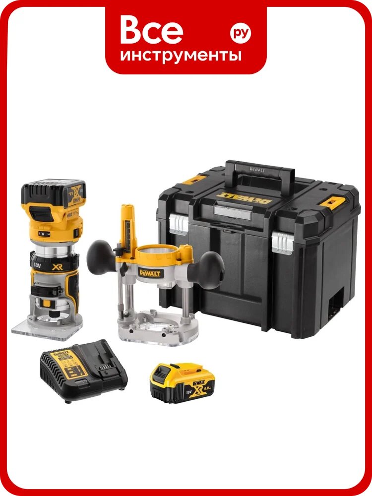 Аккумуляторный вертикальный фрезер DEWALT DCW604P2, 18 В, 25500 об/мин, 55 мм, с 2 АКБ 5 Ач и ЗУ, в кейсе TSTAK () DCW604P2-QW