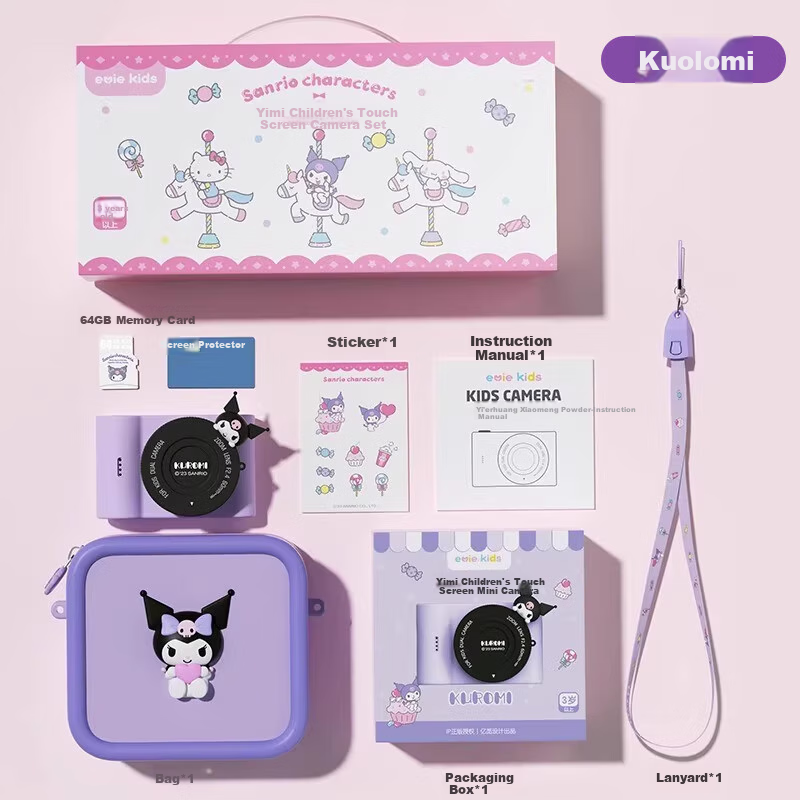 Цифровая камера-игрушка MAQUCC Sanrio Kuromi для детей 3-6 лет с 3-дюймовым экраном и 64 ГБ памяти Цвет：Подарочная