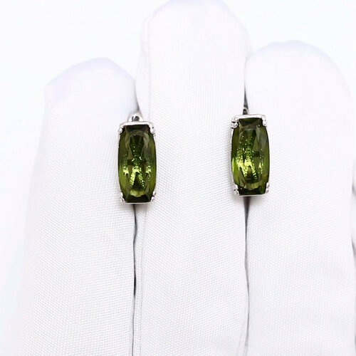 фото Серьги diamant online, серебро, 925 проба, родирование, кварц, фианит, длина 1.3 см, , зеленый