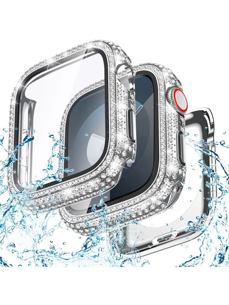 Защитный чехол бампер для Apple Watch Series 7/ 8/ 9 45 мм, с противоударными свойствами, Функция хранителя экрана, твердая оболочка, со стразами