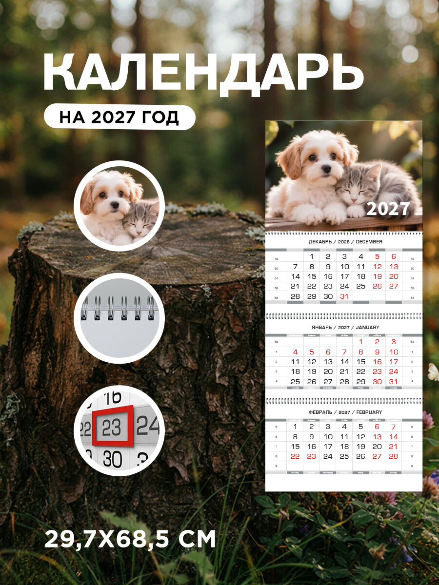Календарь с собачками настенный квартальный на 2027 год