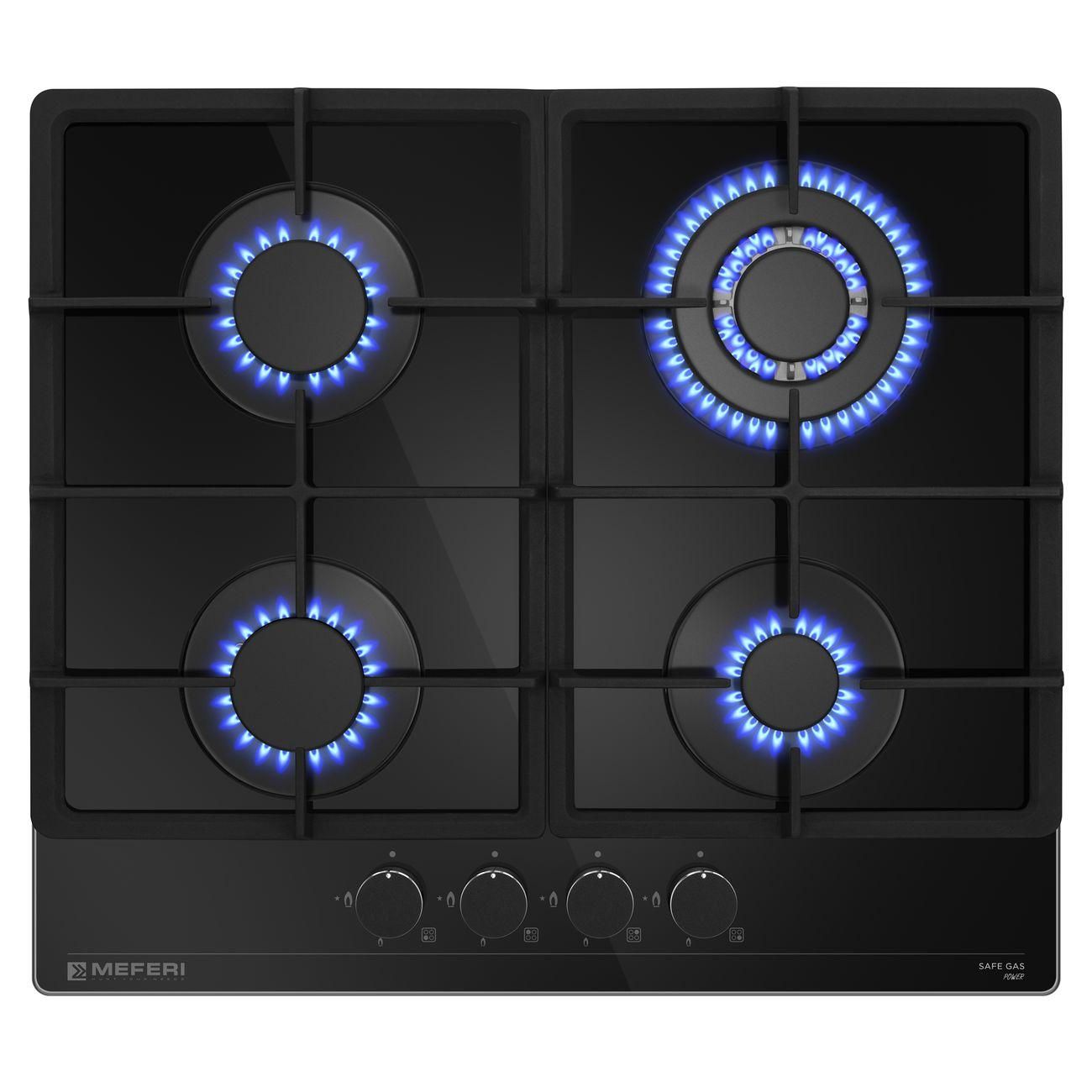 Варочная панель газовая MEFERI MGH604BK GLASS POWER 4 конфорки черная