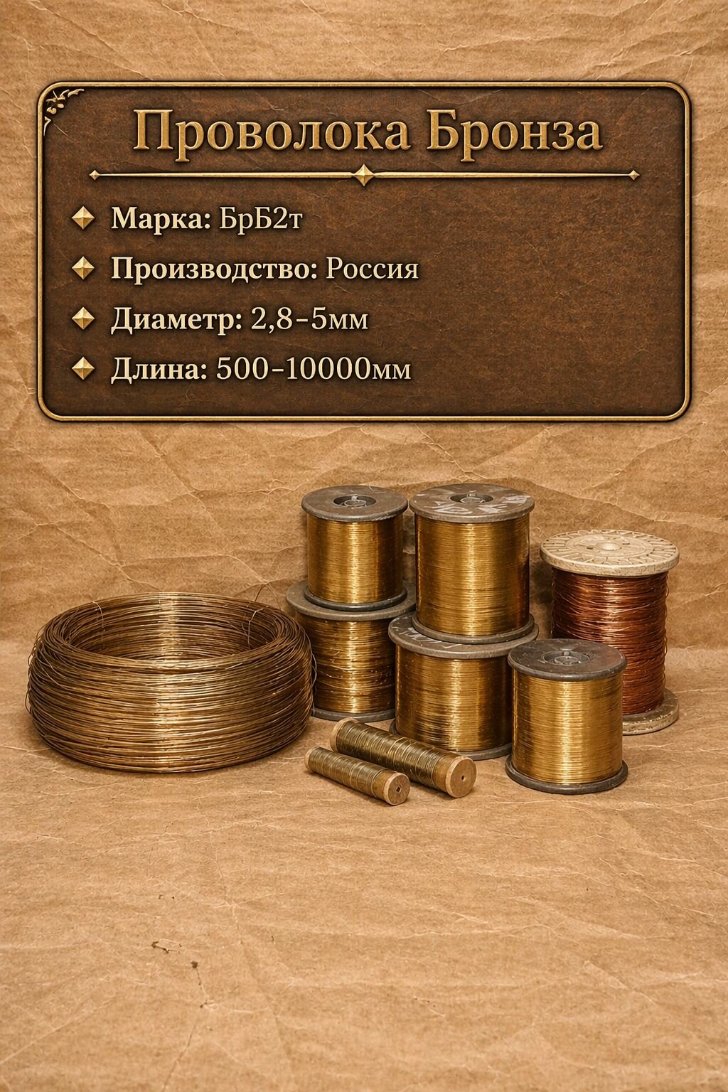 Бронзовая проволока, бронза БрБ2т диаметр 5мм, длинна 1000мм