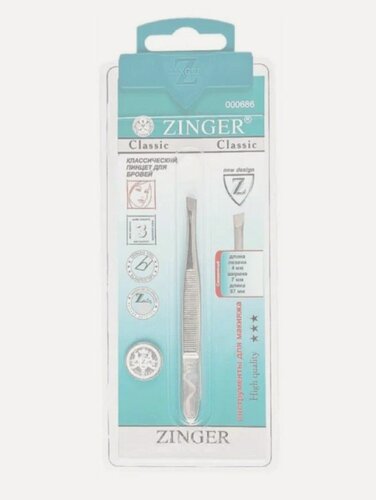 Изображение товара Пинцет Zinger B-158, для бровей, серебристый, с нескользящими ручками