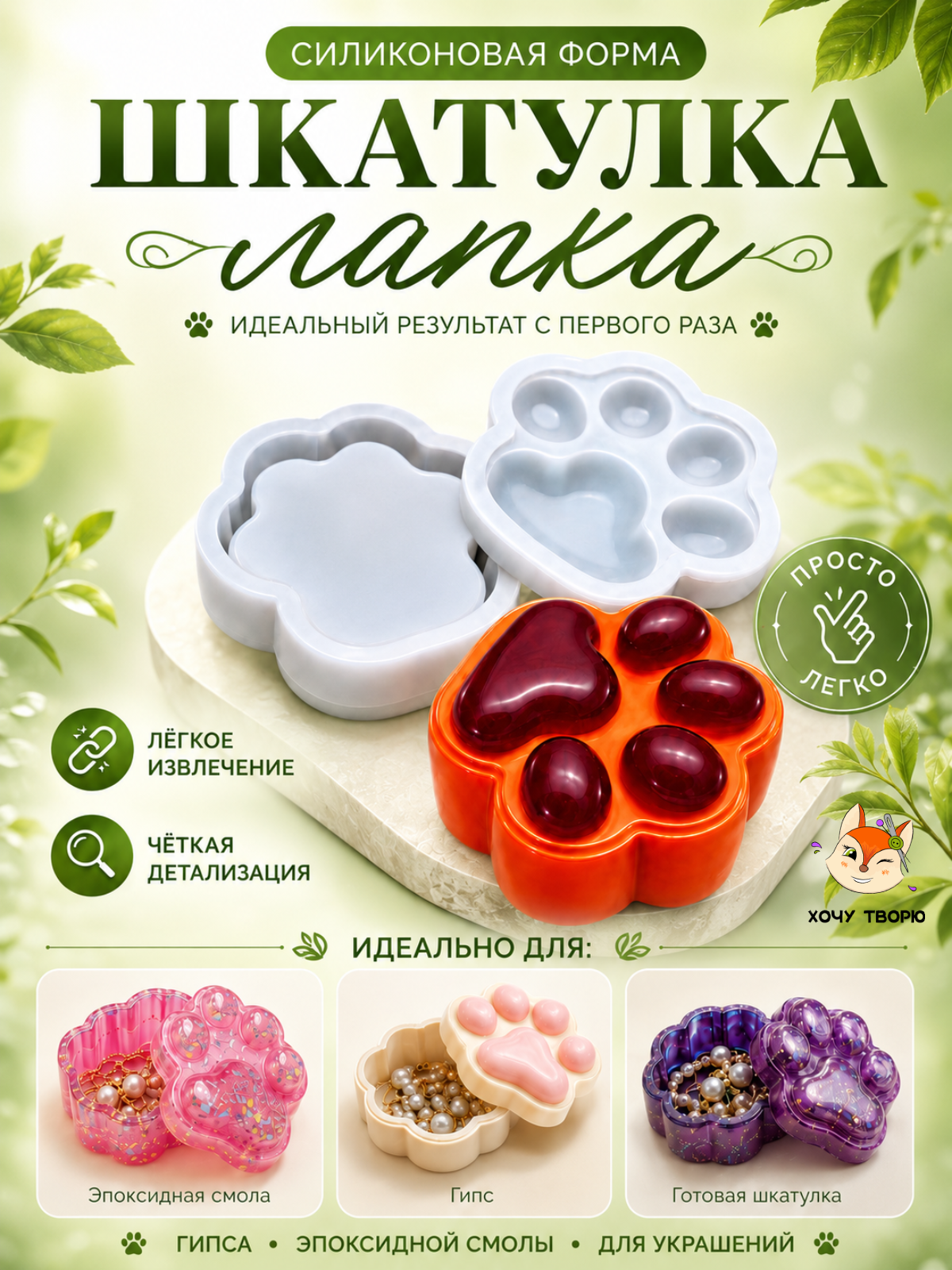 Силиконовая форма, молд "Шкатулка лапка" для заливки эпоксидной смолой, гипса