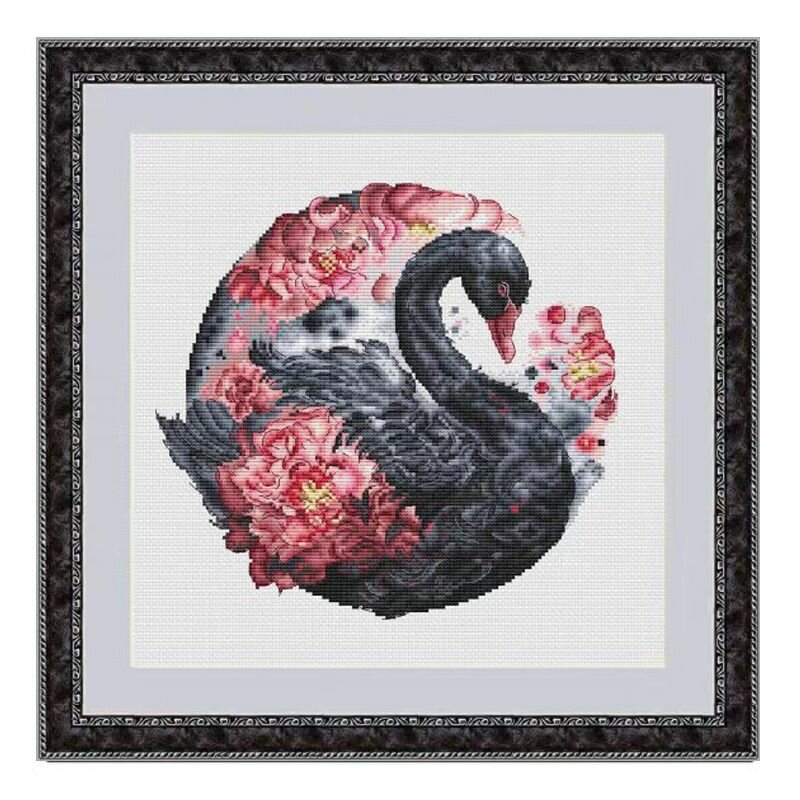 Hаборы для вышивания крестом Amishop Роза и черный лебедь, 139 x 131 стежка, 22 x 21 см, 27 цветов, 16CT Aida