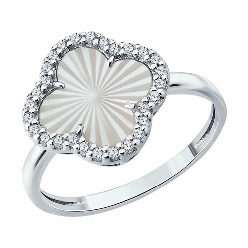 фото Кольцо diamant online, серебро, 925 проба, родирование, фианит, перламутр, размер 17.5, белый