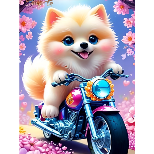 фото Алмазная мозаика на подрамнике 30x40 см. boomboomshop. "лисёнок на мотоцикле" boomboom shop