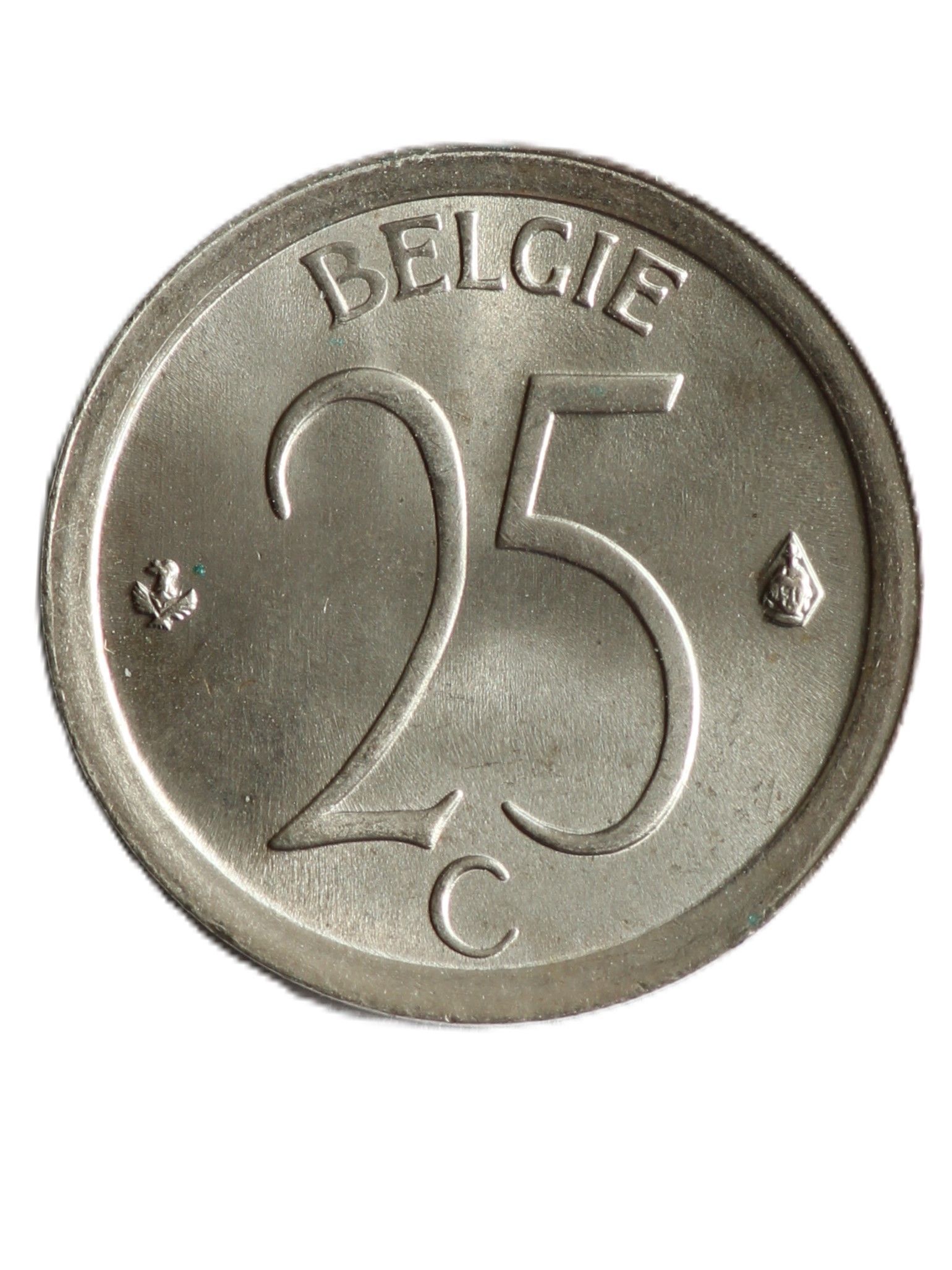 Подлинная монета Бельгии 25 сантим 1973 года BELGIE