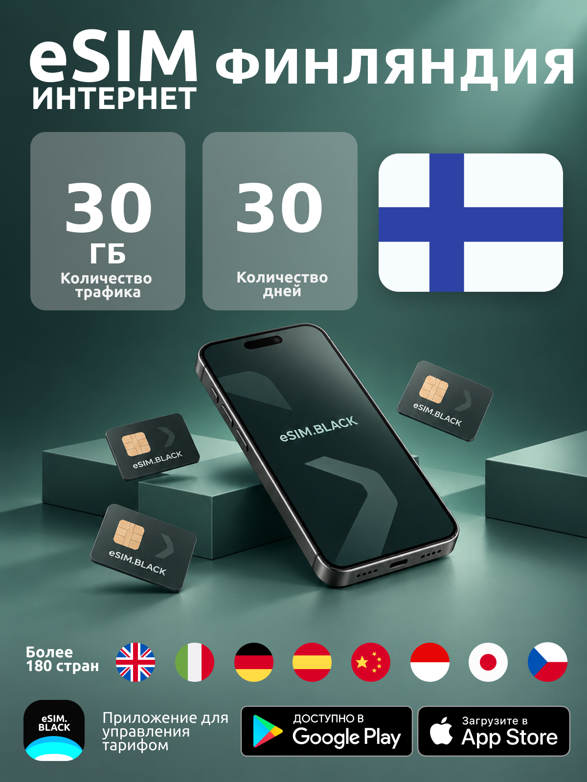 Финляндия/30 дней/30 ГБ - eSIM для мобильного интернета ( iPhone | Android ).