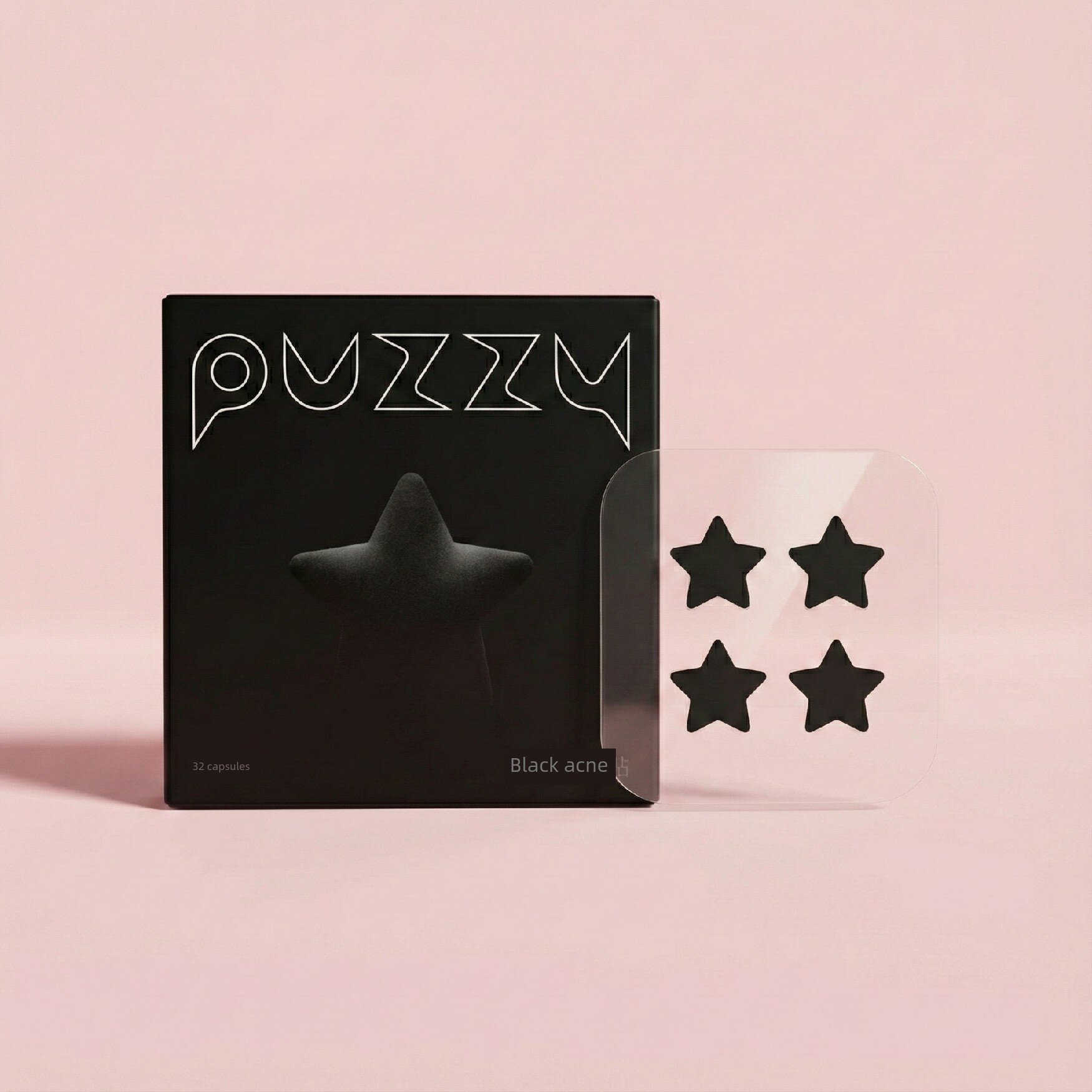 Puzzy Чёрные Звёздные Пластыри для Скрытия Прыщей, 32 Штуки в Коробке, Можно Носить Под Макияж