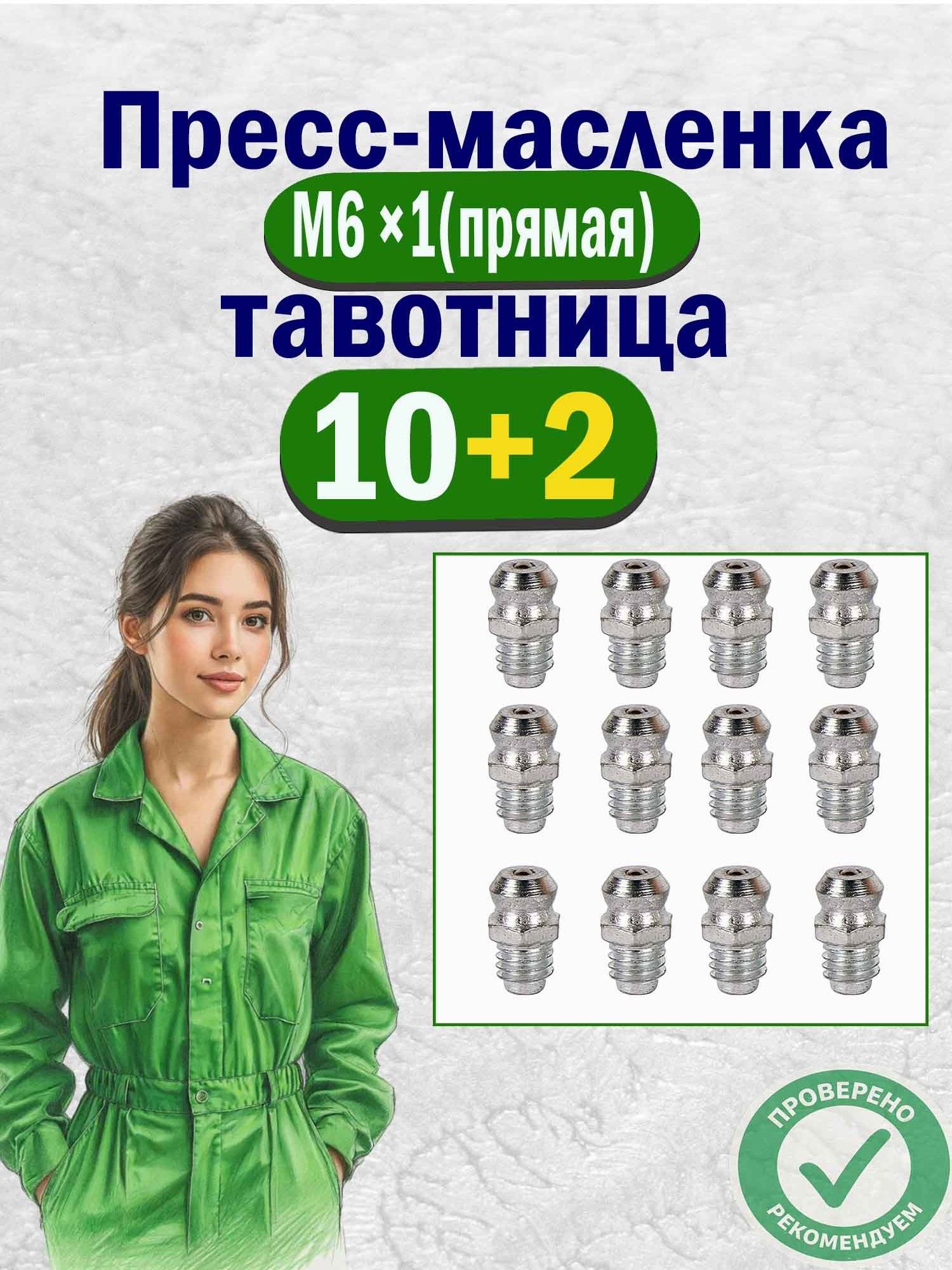 Тавотница для смазки пресс-масленка прямая М6х1 (12 шт)