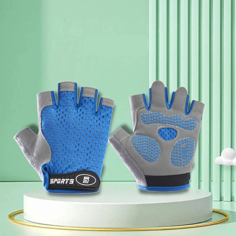 Детские летние перчатки для велоспорта и походов Синий, blue, L