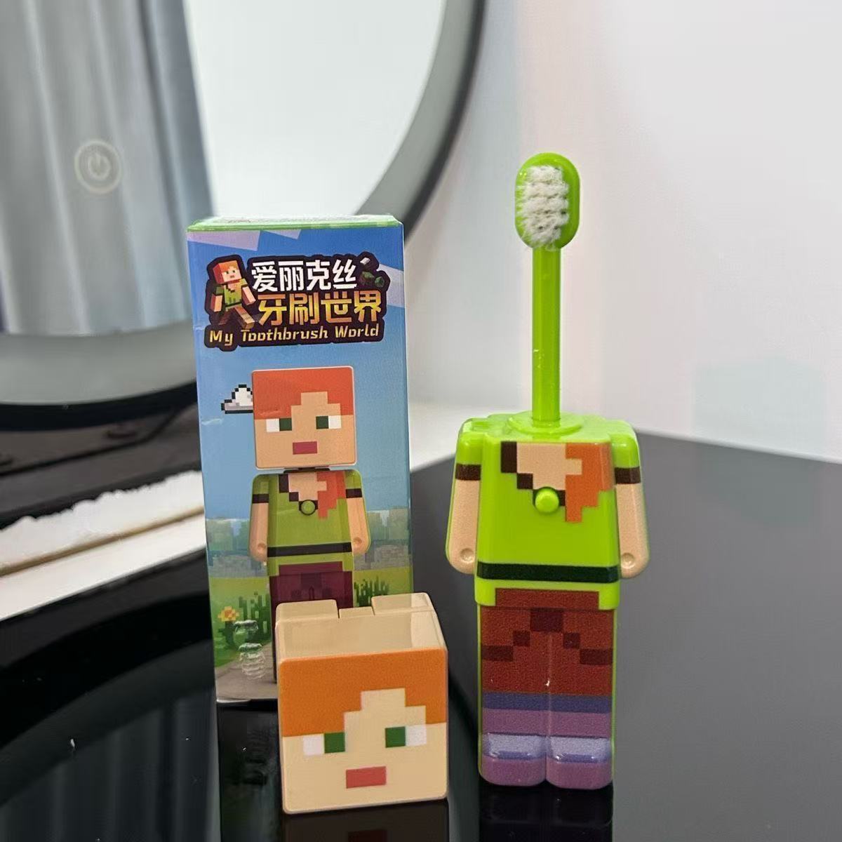 Зубная щетка и игрушка 2в1 Minecraft с выбрасыванием, фигурка Алекс, цветная коробка, антистресс, подарок