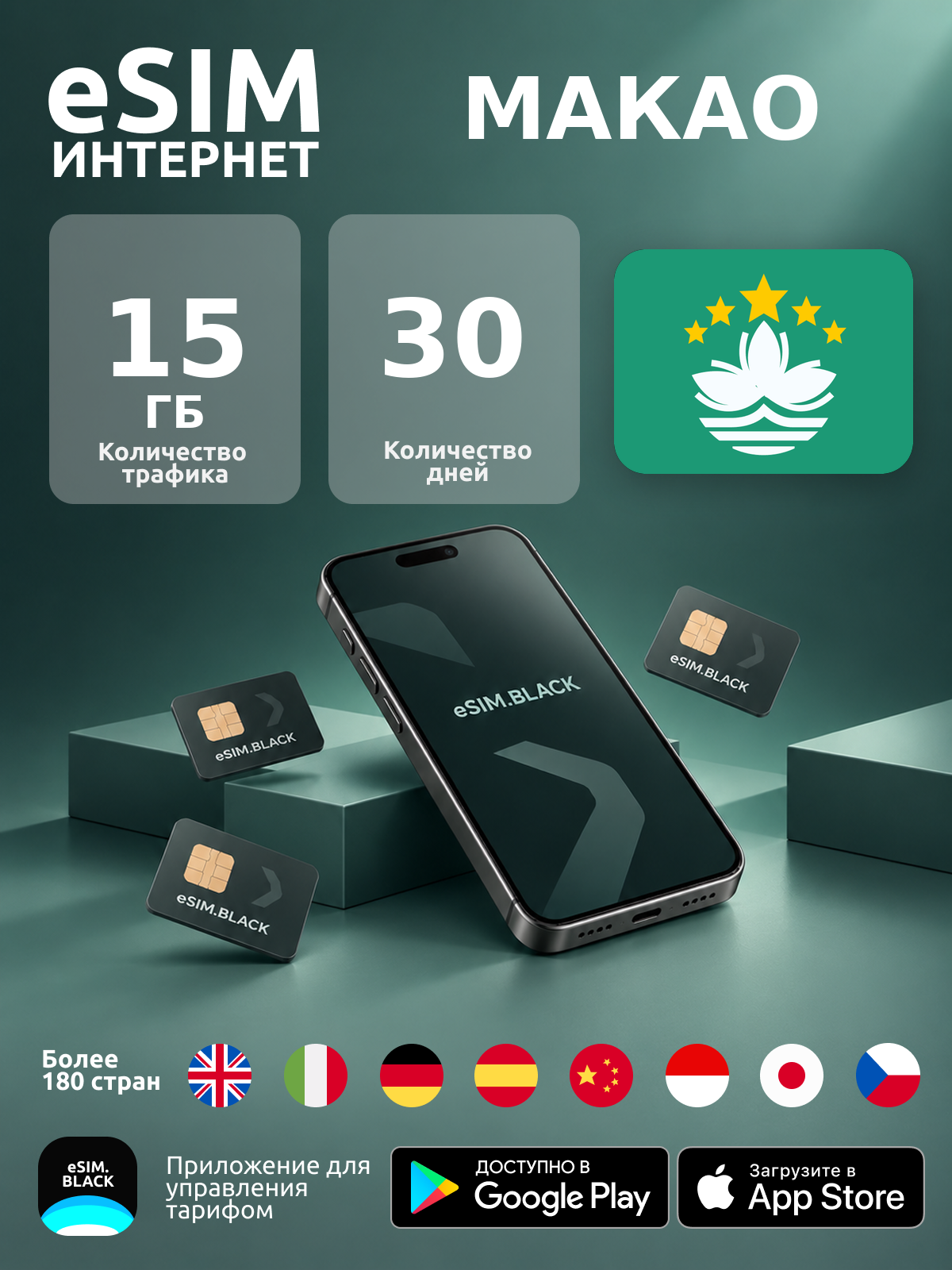 Макао/30 дней/15 ГБ - eSIM для мобильного интернета ( iPhone | Android ).
