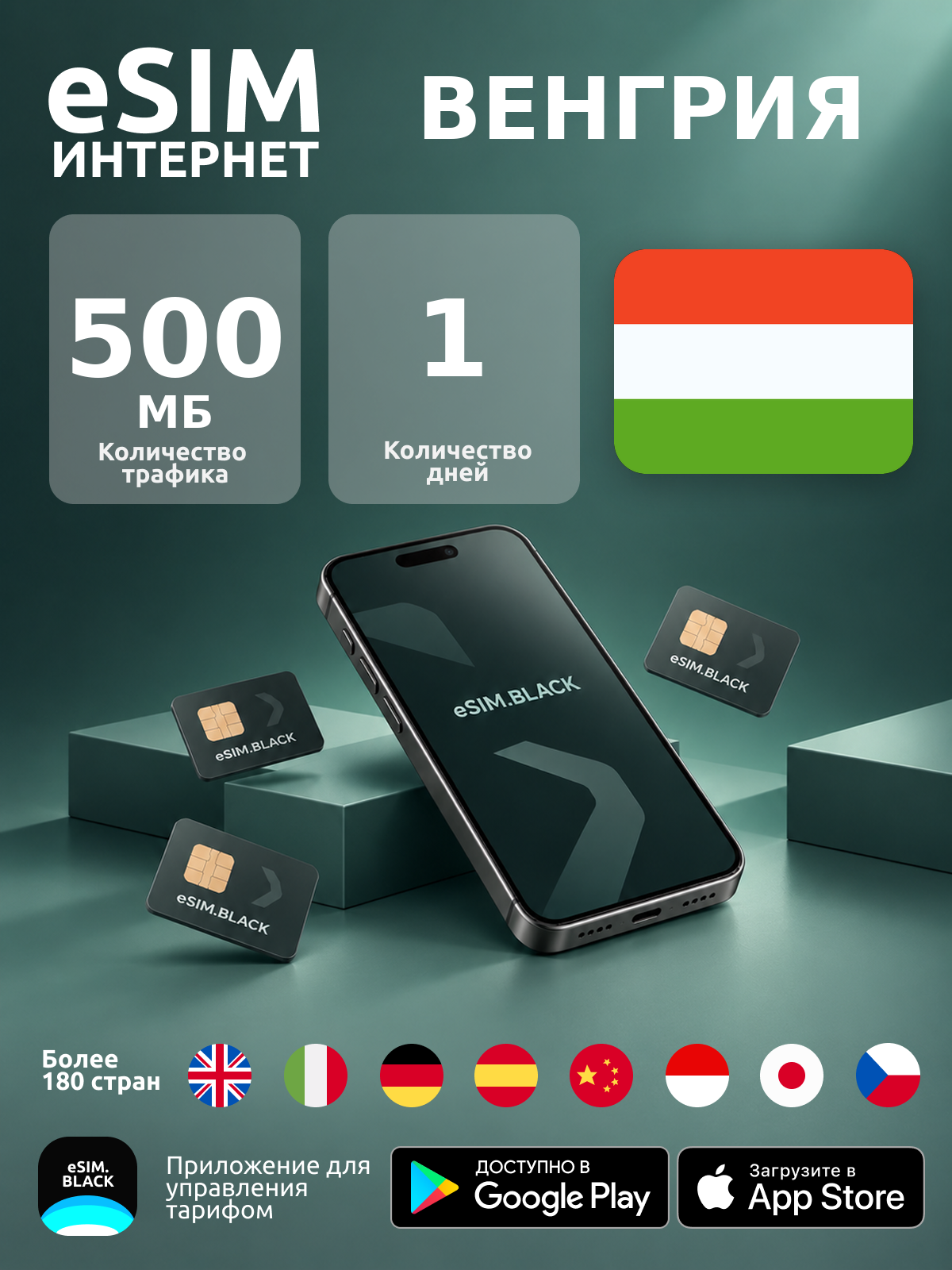 Венгрия/1 день/500 МБ - eSIM для мобильного интернета ( iPhone | Android ).