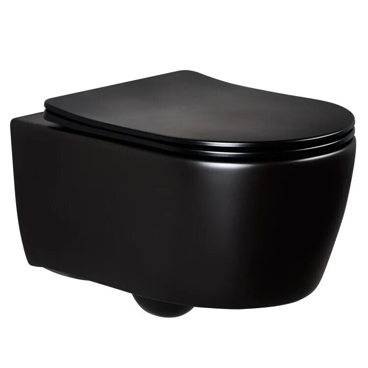 Унитаз подвесной Splendy Pride PR10152VTYBM с микролифтом, безободковый, без бачка, антивсплеск, фарфоровый, черный, матовый, овальный, сиденье для унитаза в комплекте