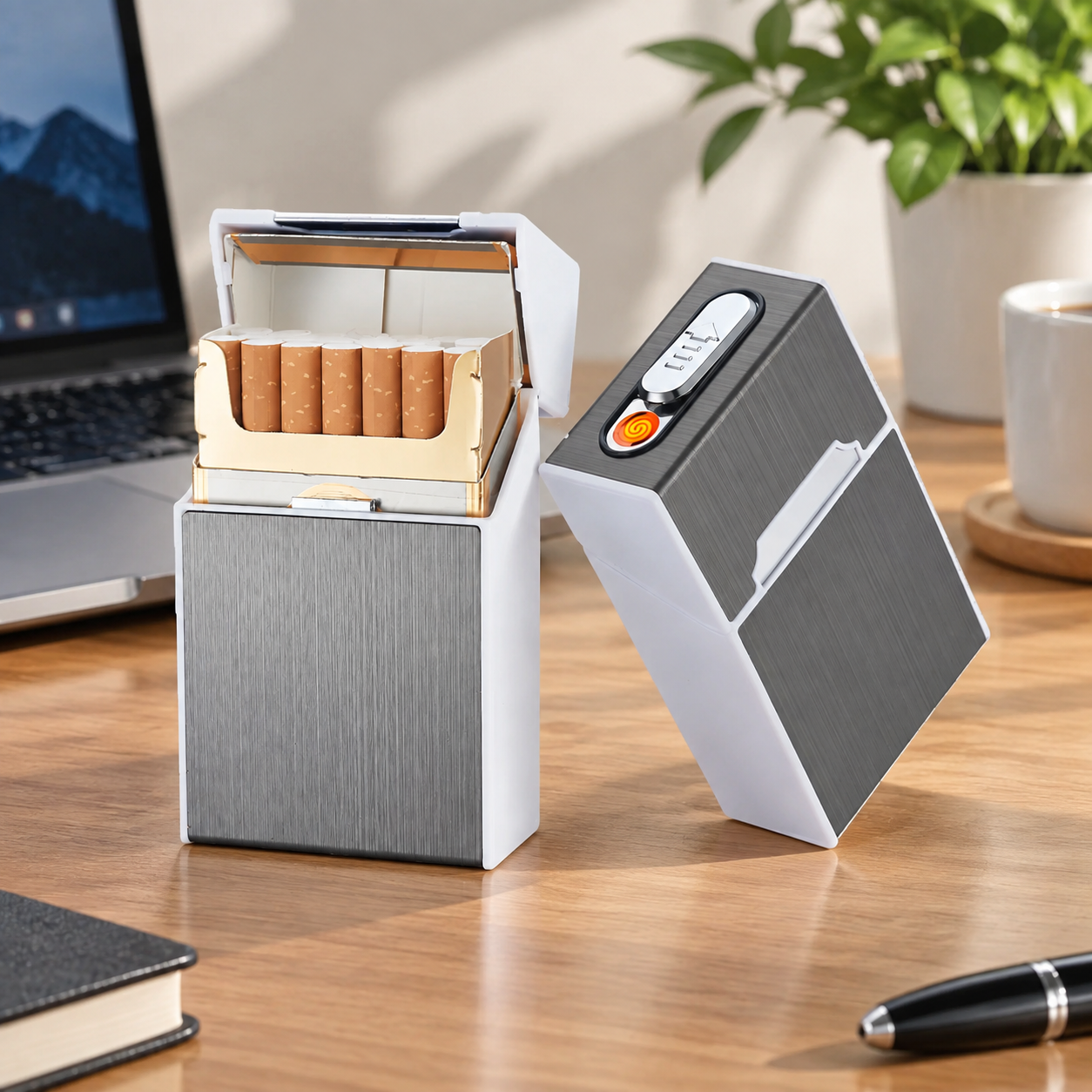 Портсигар металлический с USB зажигалкой, на магните, цвет серебро, 10х6х3 см, FatCat (Цвет товара: серебристый; Объем: 0.18 л)