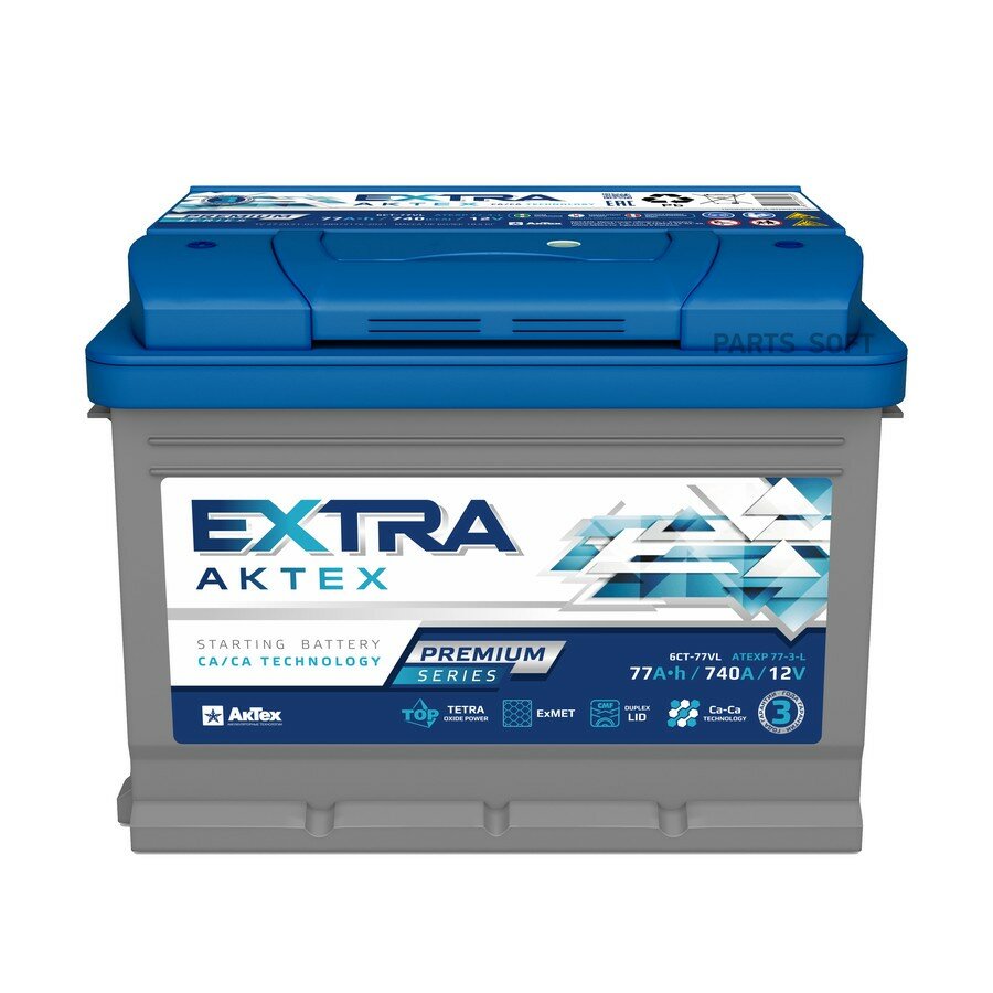 AKTEX EXTRA Premium 77Ah 740A (EN) L+ (278x175x190) от официального дистрибьютора, AKTEX, артикул ATEXP773L