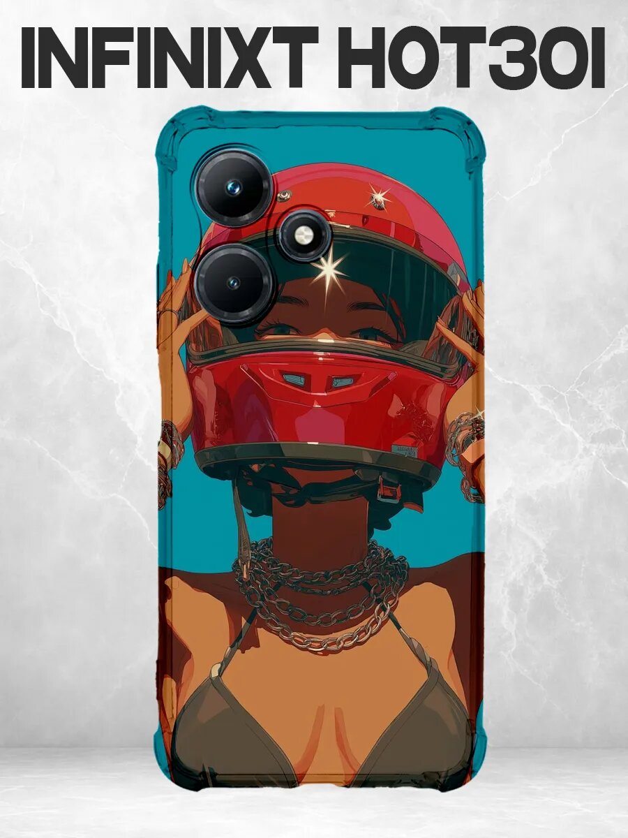 Чехол на Infinix Hot 30i с принтом Аниме девушка в красном ш