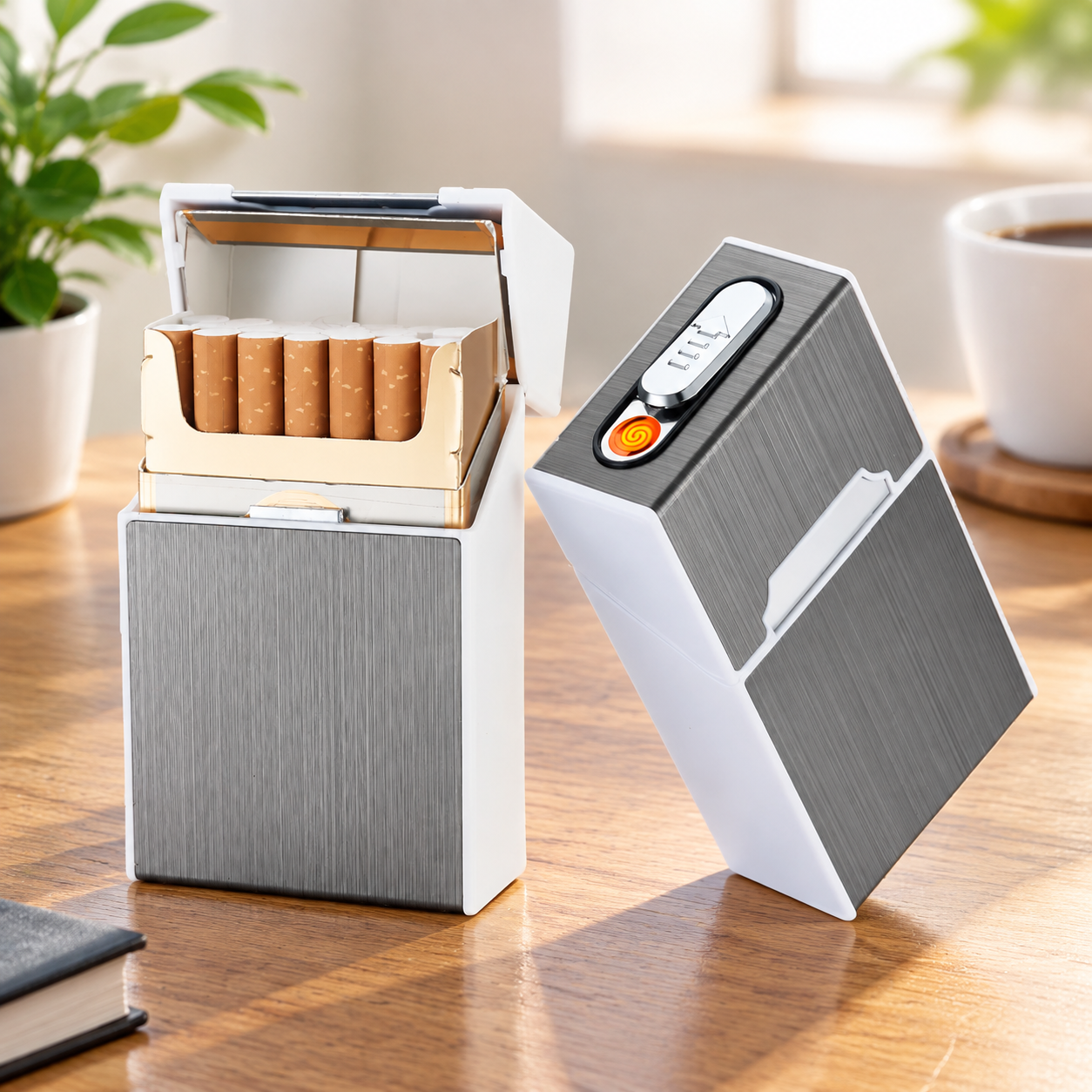 Портсигар металлический с USB зажигалкой, на магните, цвет серебро, 10х6х3 см, FatCat (Цвет товара: серебристый; Объем: 0.18 л)