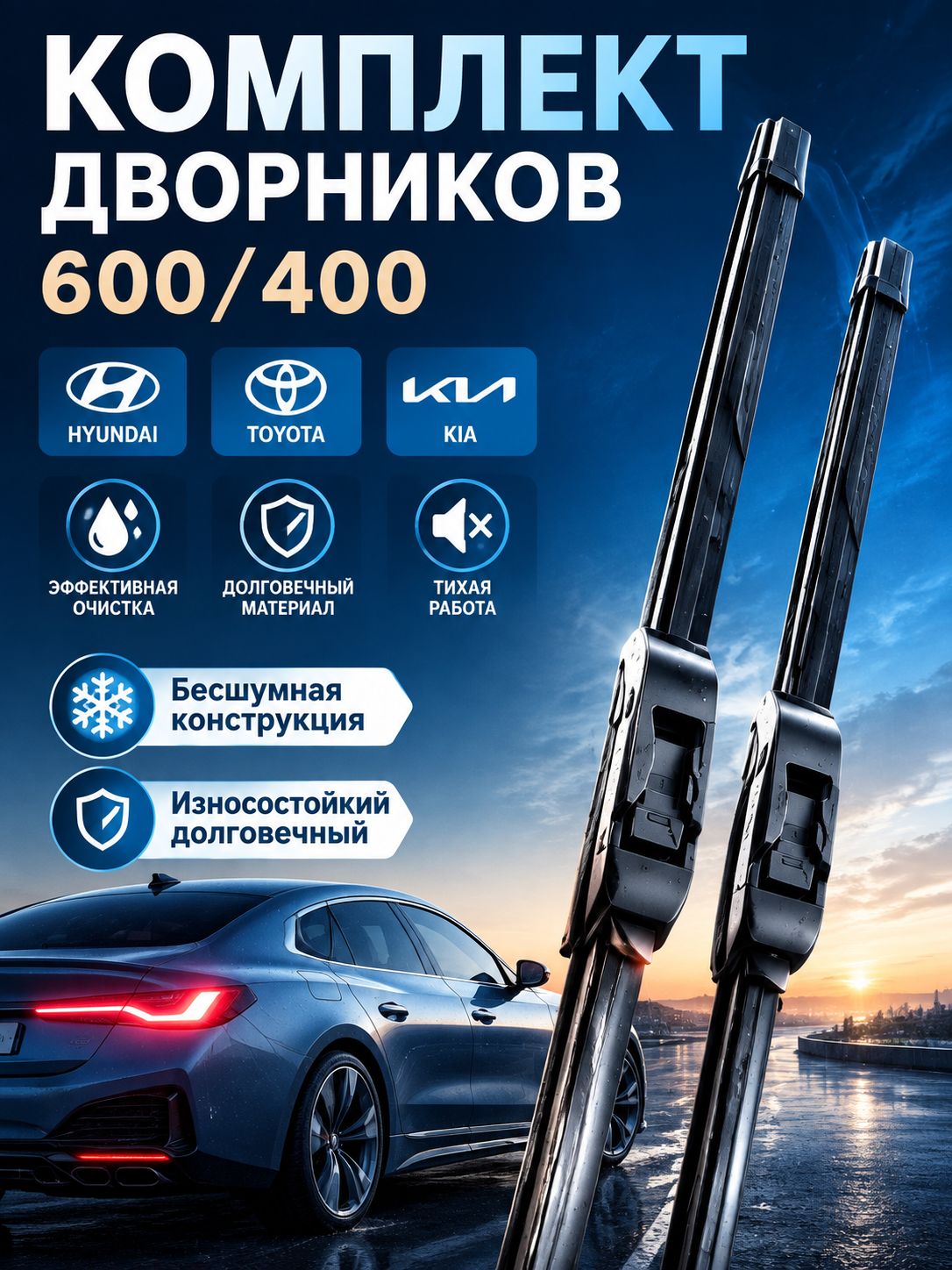 Щетка стеклоочистителя Бескаркасная, арт. 11-2416, 60 см + 40 см