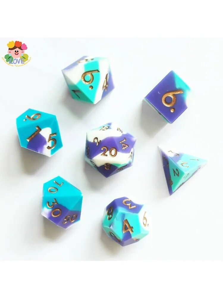 Игральные кости силиконовые / мягкие кубики для DnD / набор 7 шт (D20-D4) / разноцветные дайсы для COC и ролевых игр