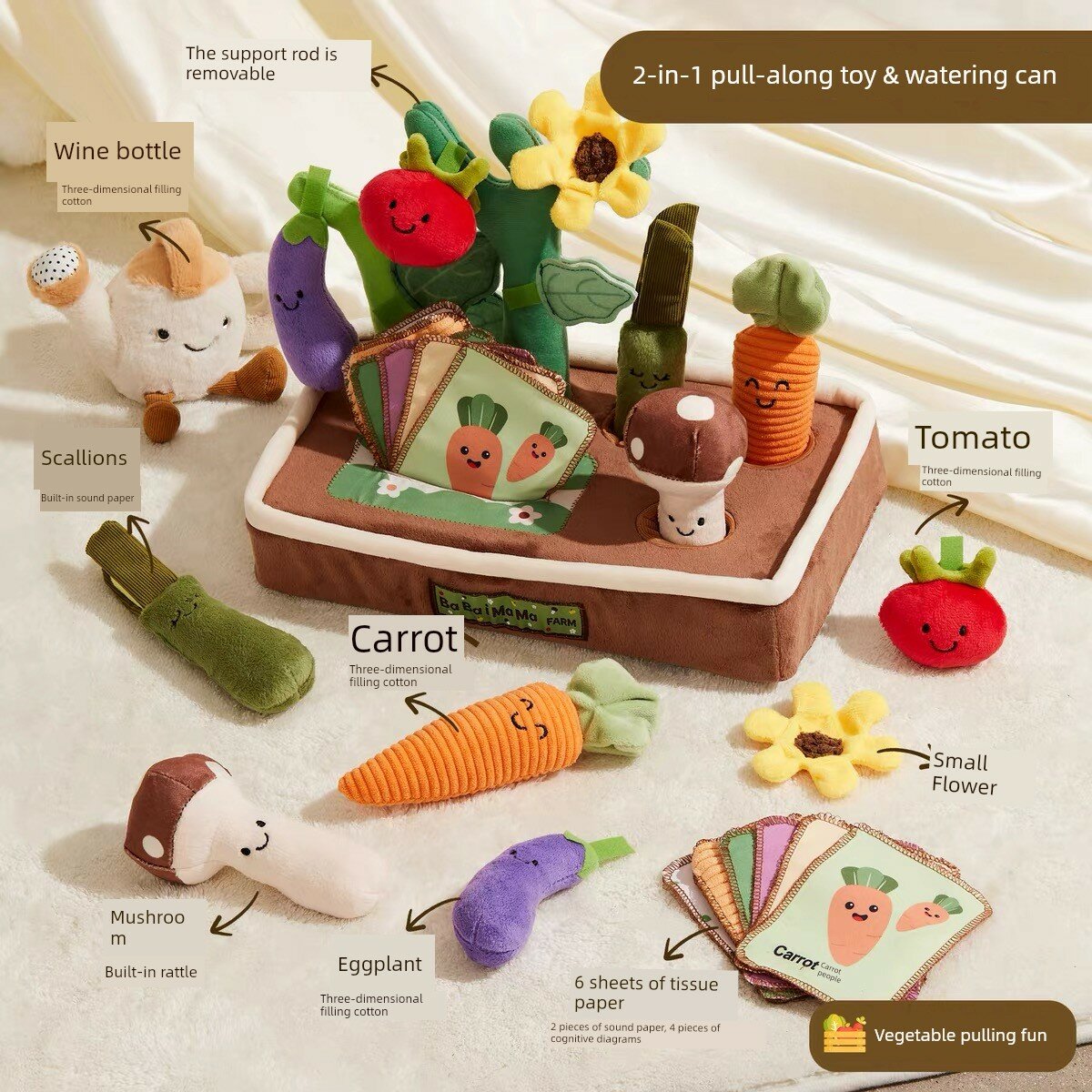 Крупный 2 в 1 фермерский игрушечный набор с тканевой коробкой и распылителем, мягкая плюшевая игрушка для детей 0-1