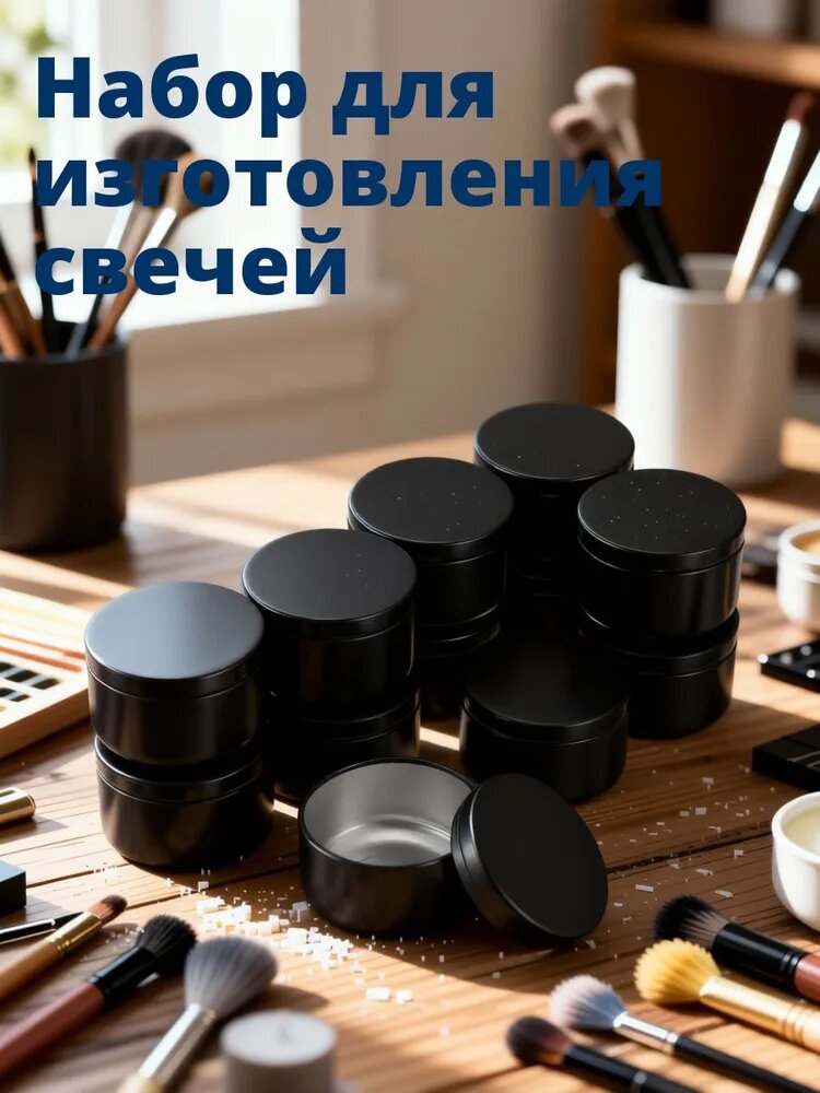 Набор из 12 круглых алюминиевых банок для свечей 50 мл для хранения
