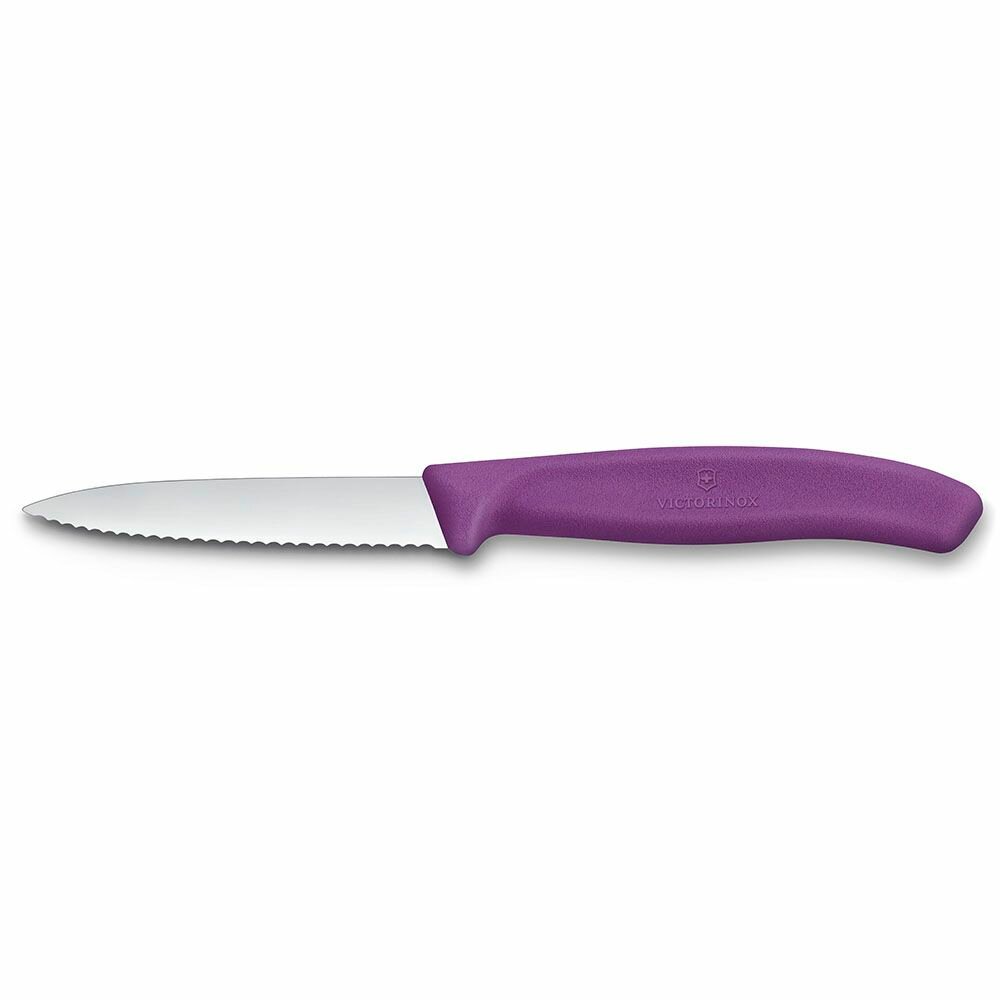 VICTORINOX Нож кухонный для овощей и фруктов профессиональный, коллекция Швейцарская классика/Swiss Classic, 8 см, с зубчиками, волнистый, фиолетовый