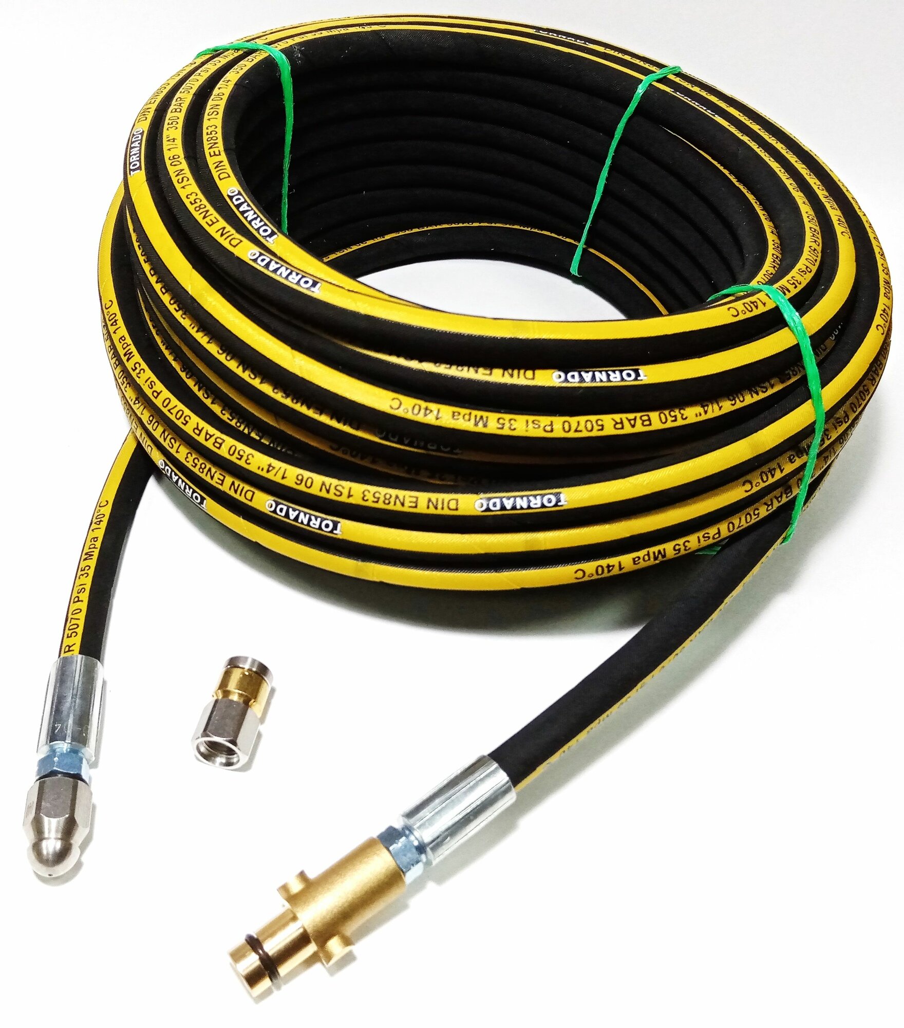 Шланг 1SN-DN6 для NILFISK 20 метров прочистки/промывки труб Professional с форсунками 1/4" (2 штуки), 350 бар, гибкий, прочный