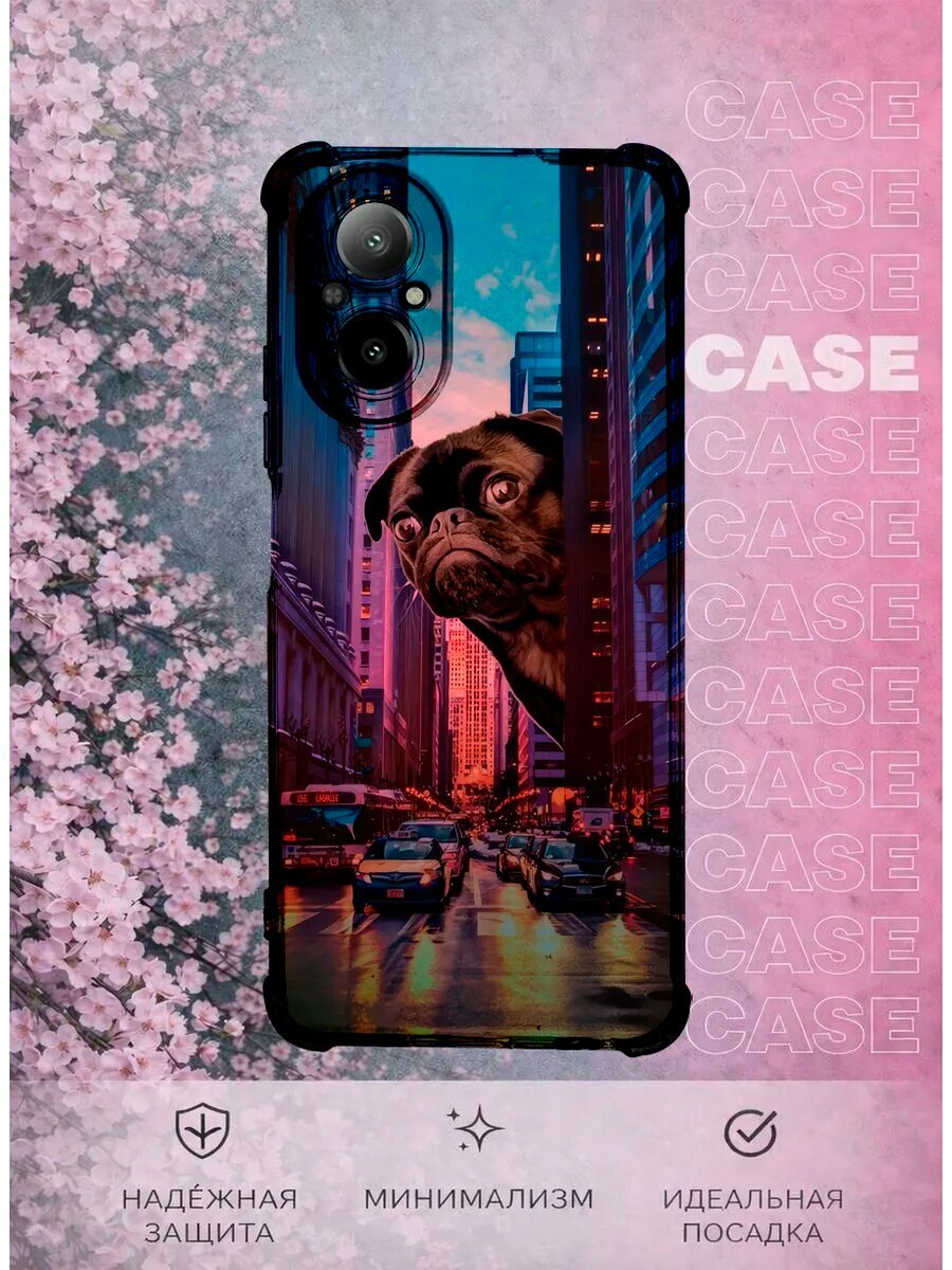 Чехол на Realme C67 с принтом Черный мопс город