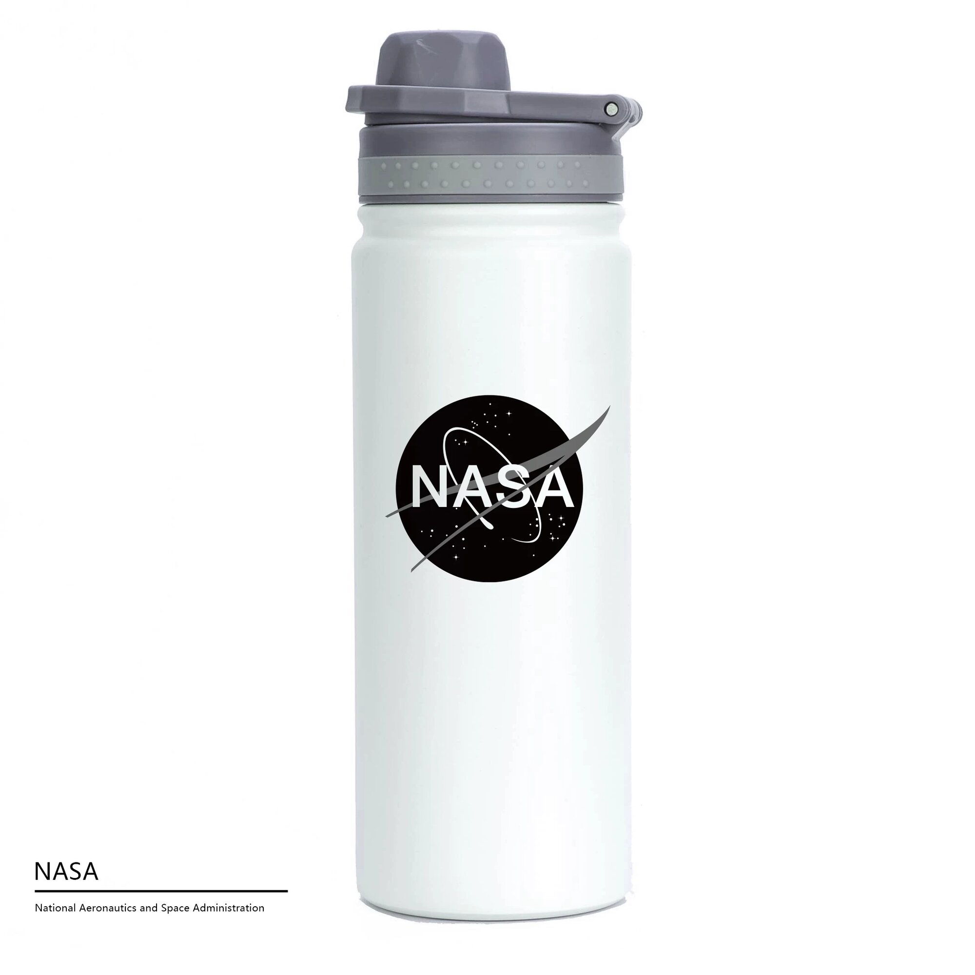 Кружка термос с черным логотипом NASA из нержавеющей стали 316, 500 мл, белая, для классического вида