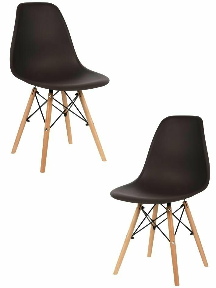 Стулья для кухни комплект 2 шт со спинкой СтулБержи EAMES DSW, деревянные ножки, горький шоколад, пластиковый