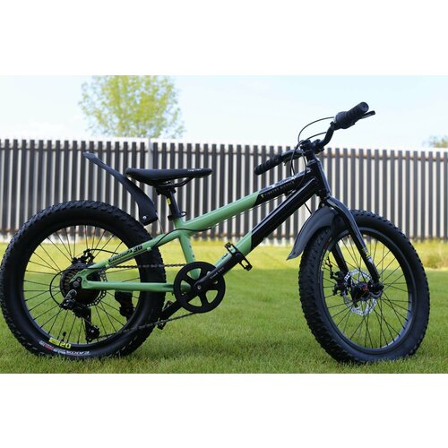 Велосипед полуфэтбайкфэтбайк Fatbike RICHIESTO TT110 7s 20 Алюминиевая рама для активного отдыха детский подростковый зеленый с черным 2420200₽