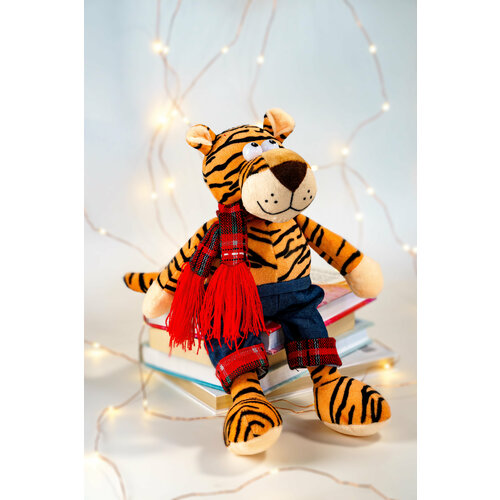Мягкая игрушка, Тигр в штанишках с красочным шарфом, 30 см