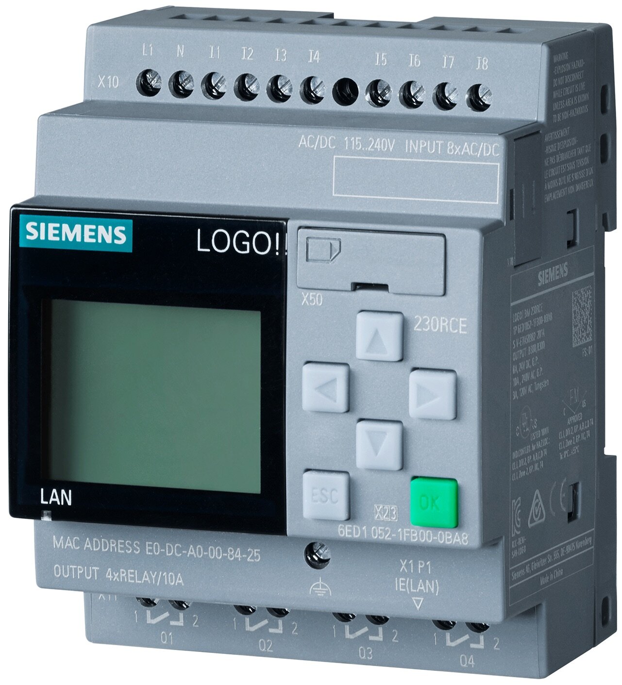 SIEMENS Микроконтроллер 6ED1052-1FB08-0BA1 LOGO! 230RCE, 115В.230В, 8DI / 4DO, с дисплеем