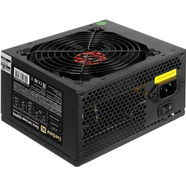 Блок питания 850W ExeGate 850PPE (ATX, APFC, SC, КПД 80% (80 PLUS), 12cm fan, 24pin, 2x(4+4)pin, PCIe, 6xSATA, 3xIDE, black, кабель 220V с защитой от