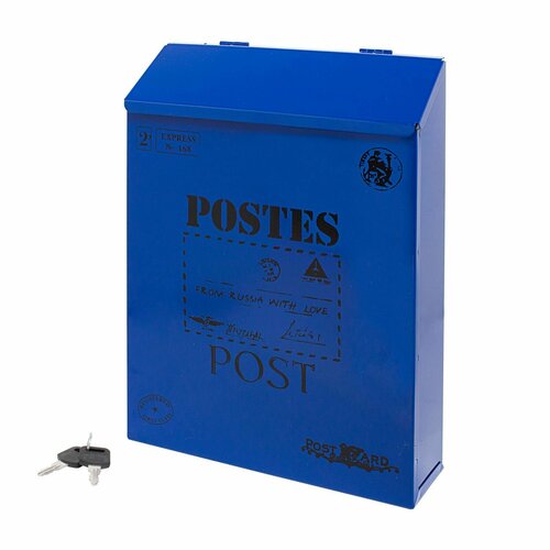 ящик почтовый домик синий с защелкой 370 220 60мм Почтовый ящик с замком уличный металлический для дома аллюр №3010 синий